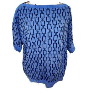 Ann Taylor Chain Print Boatneck‎ Sweater Tee Blue Black Size L